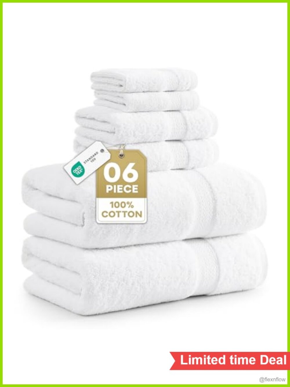 6 Piece Bath Towel Set 100% Ring Spun Cotton Soft Absorbent 2 Bath 2 Hand 2